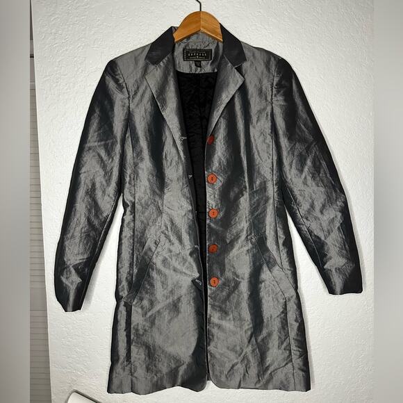Express Jackets & Blazers - Vintage Express Silver Trench Coat Pockets Nylon Shimmer Y2K Glam Small